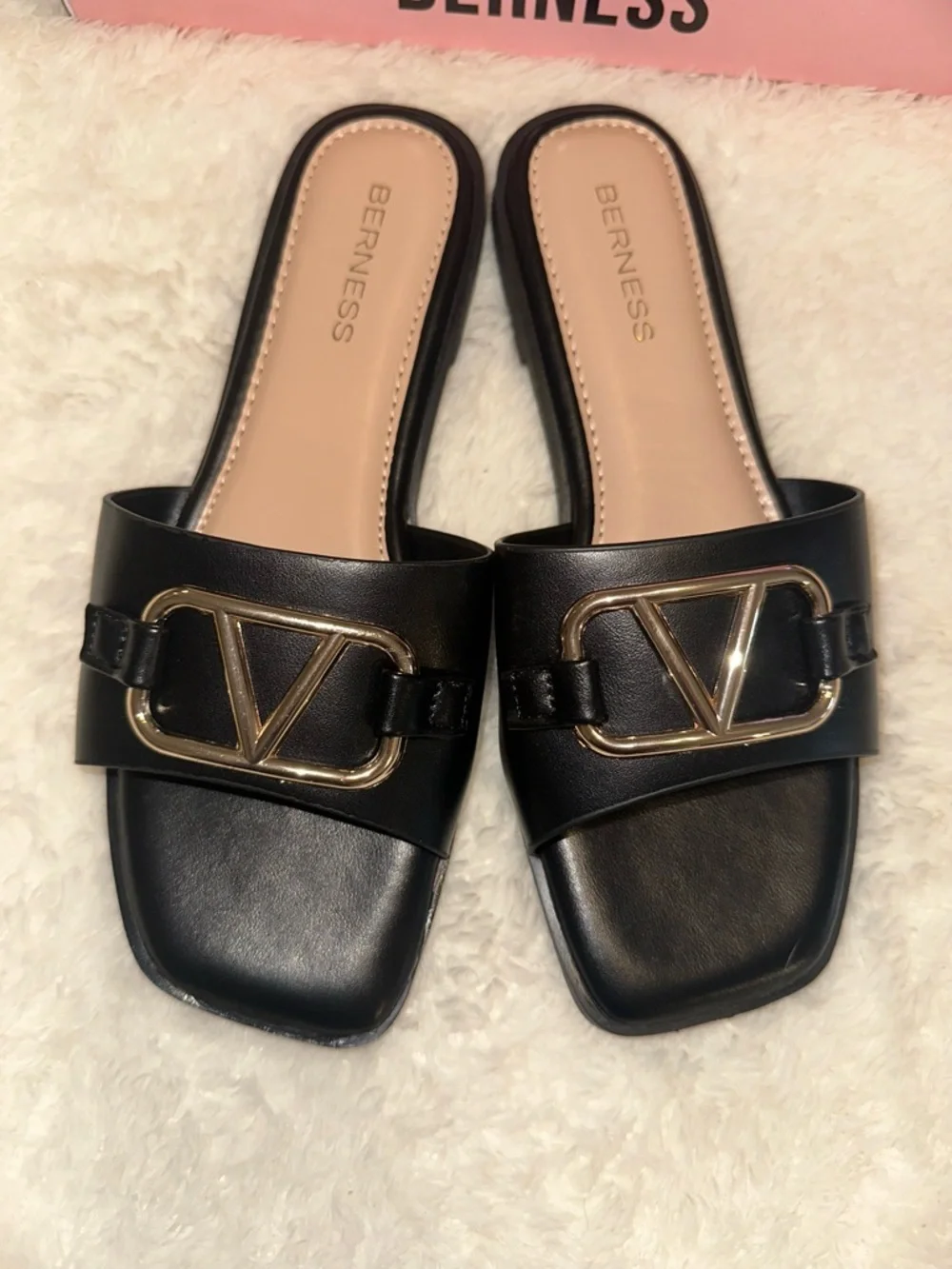 NWT Black Slide Sandals with Gold Accent - Picture 1 of 6